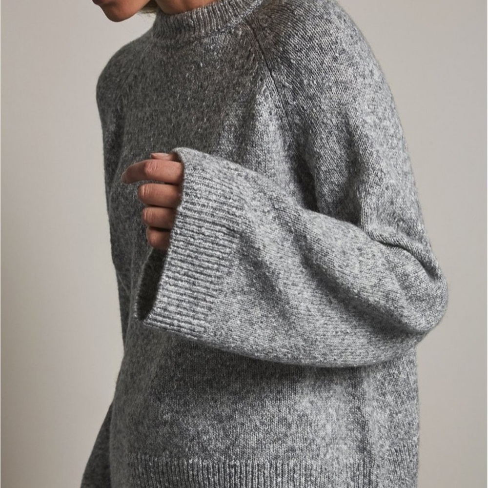 AG Adriano Goldshmied Noelle Sweater in Shimmer Gray Bell Sleeve Chunky Knit - Picture 3 of 8